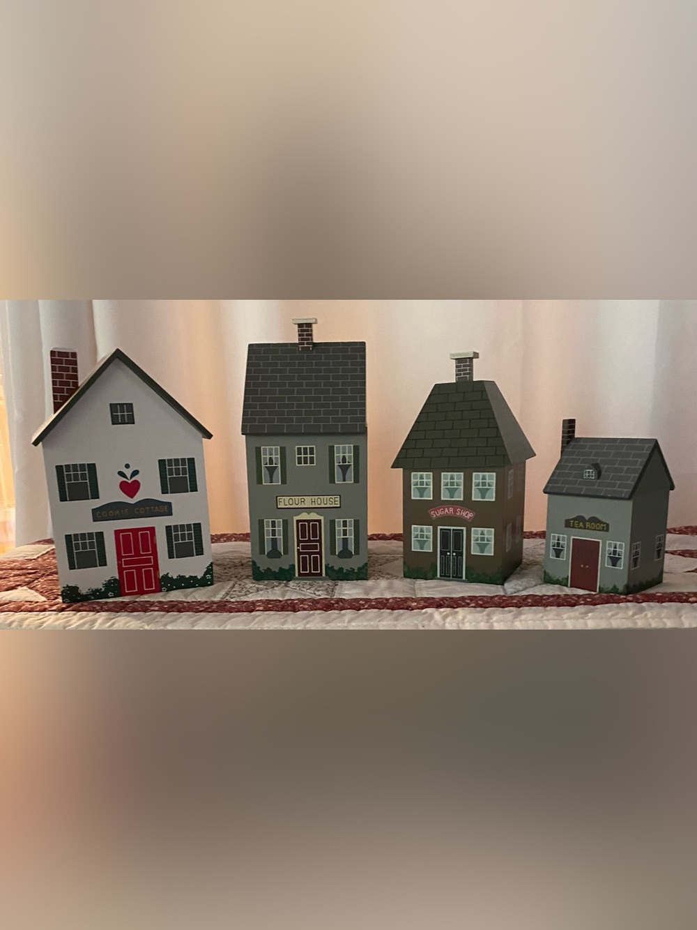 Folk Art wooden houses canister set of 4